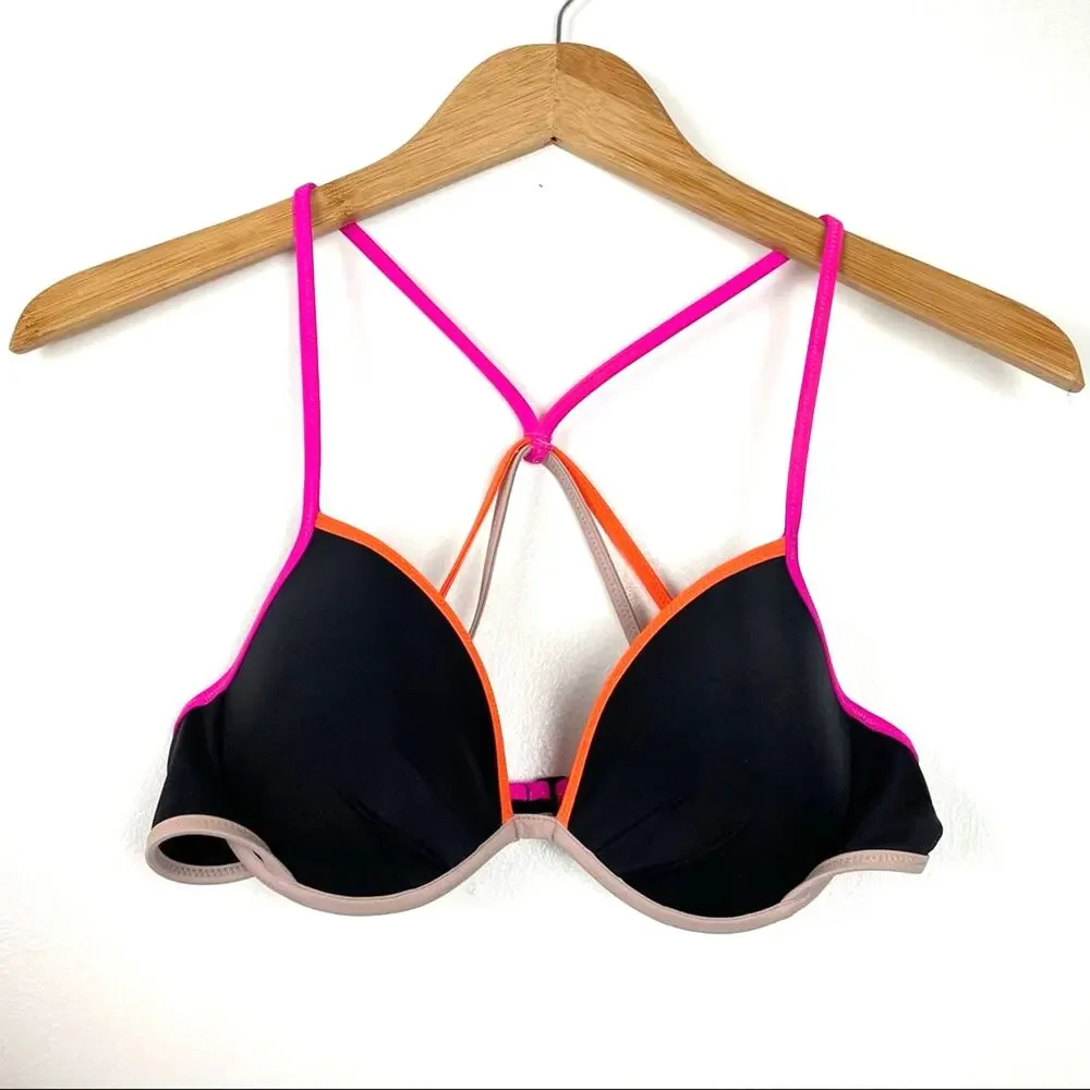 Victoria’s Secret | Bikini Top Black Neon Pink 34B